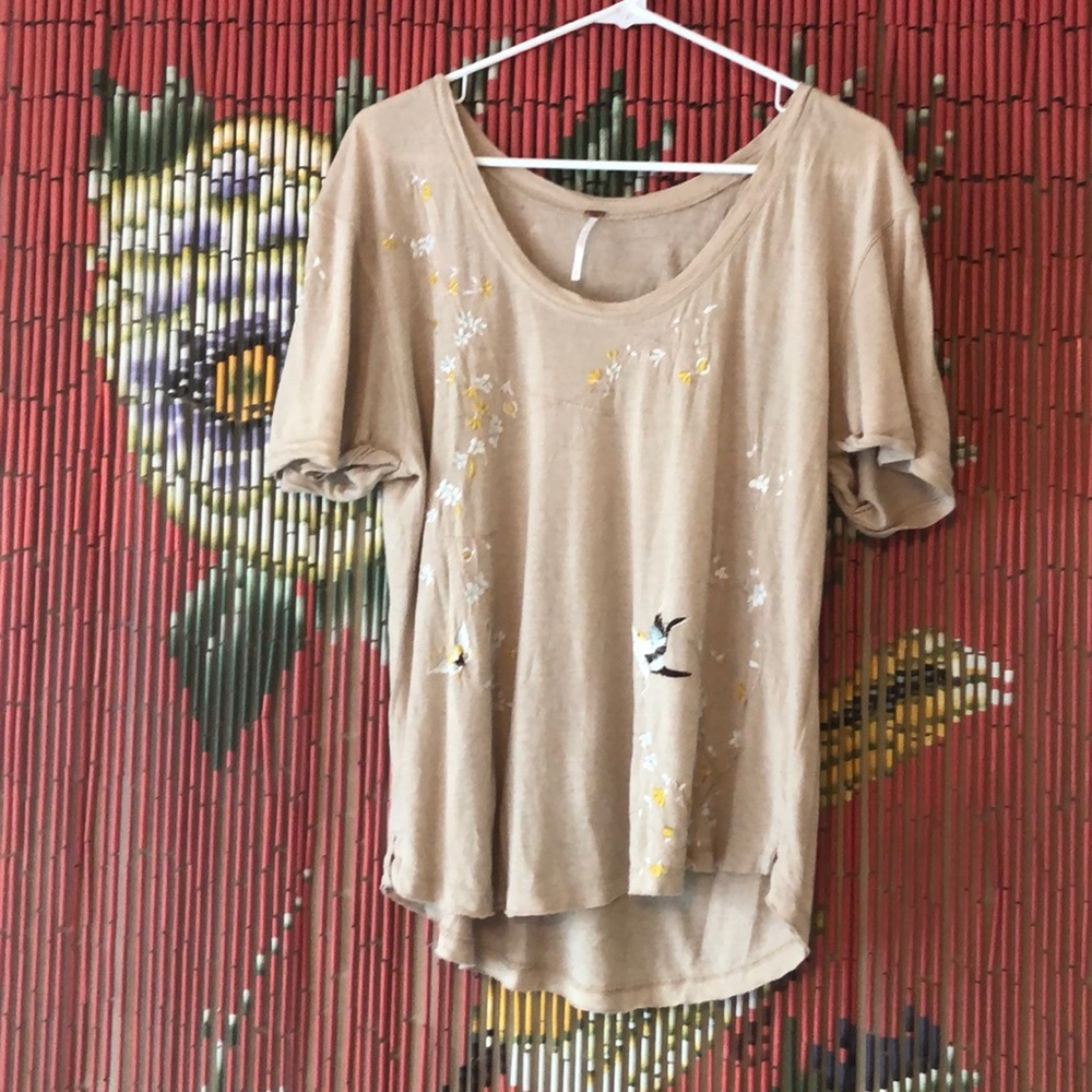 Free People Embroidered Oversized Tee